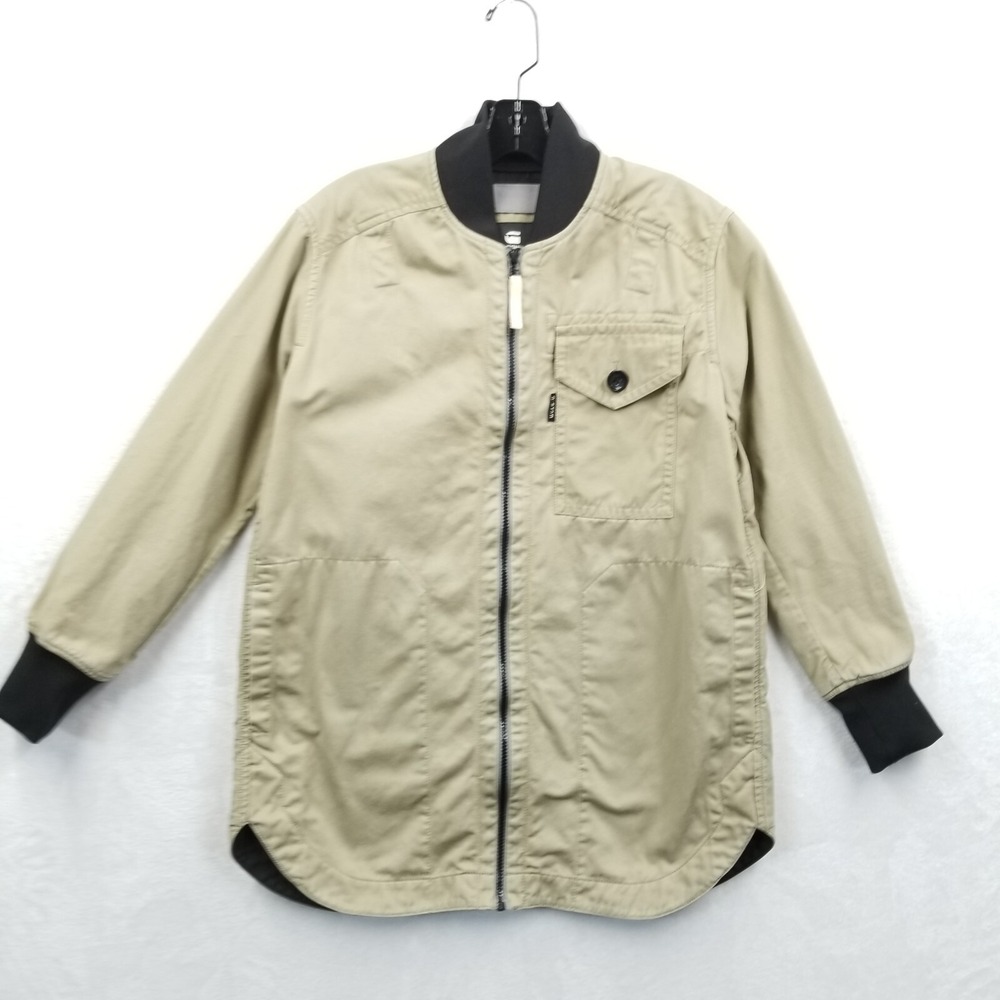 G Star Raw Jacket Men S Beige Bomber Collar Overshirt 2.0 Full Zip Pockets Chore